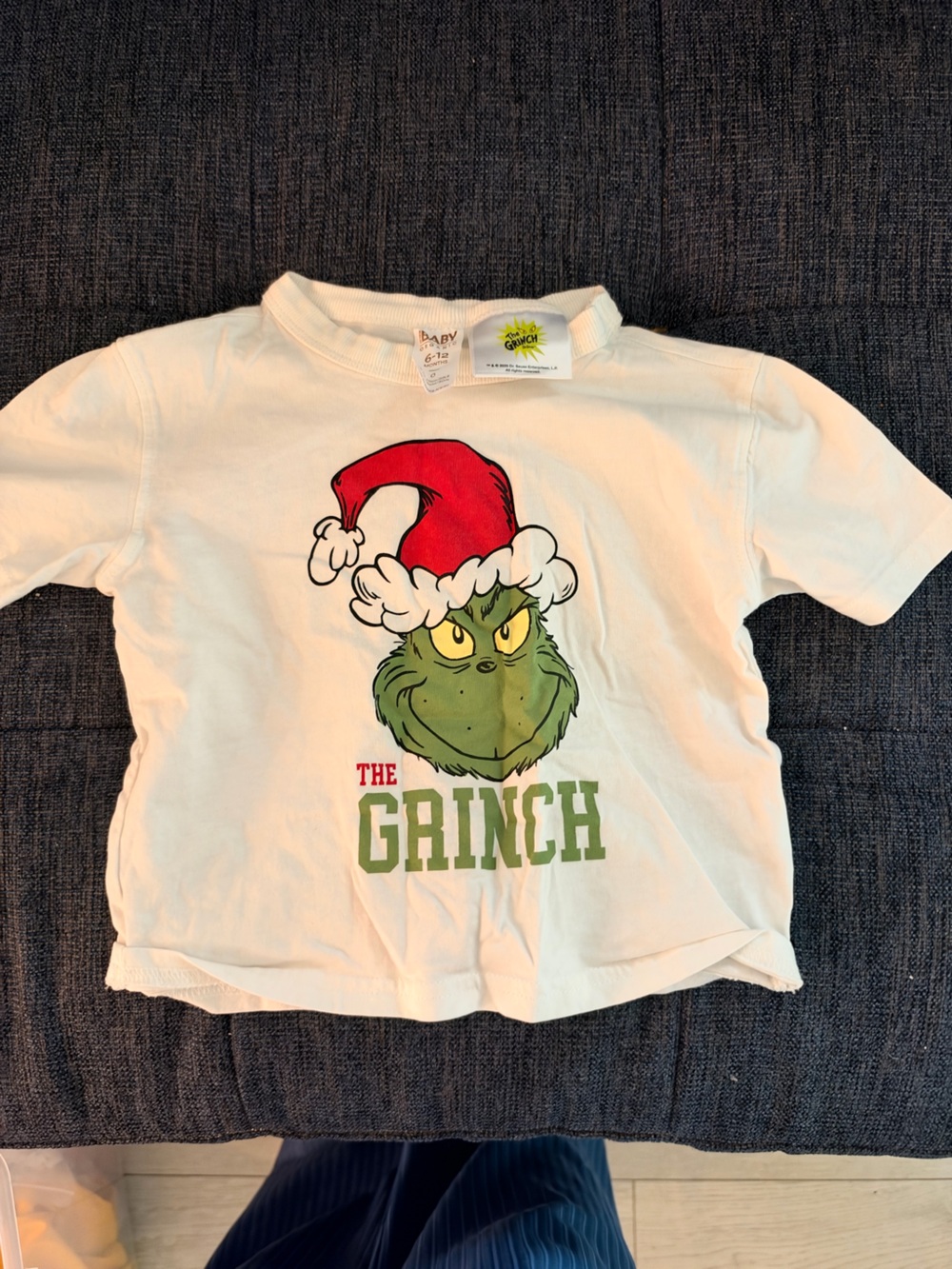 The Grinch Kids White Graphic Tee with Red Santa Hat